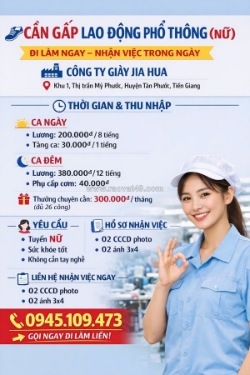 Cần gấp lao động phổ thông (nữ) – đi làm ngay