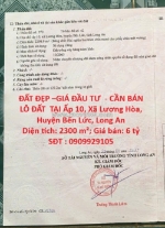 Đất đẹp –giá đầu tư - cần bán lô đất tại ấp 10, xã lương hòa, huyện bến lức,