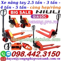 Xe nâng tay niuli càng hẹp/càng rộng tải nâng 2.5 tấn - 3 tấn - 4 tấn - 5 tấn