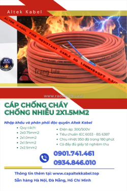 Cáp chống cháy chống nhiễu 2x1.5 altek kabel sẵn bình định, phú yên, khánh hòa