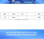 Lịch thi đấu và kết quả lck cup 2026: đường đến ngôi vương hàn quốc