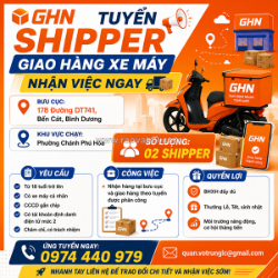 Tuyển 2 shipper giao hàng bến cát
