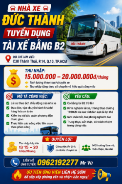 Tuyển tài xế bằng b2 tp.hcm