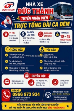 Nhà xe đức thành tuyển nv trực tổng đài ca đêm